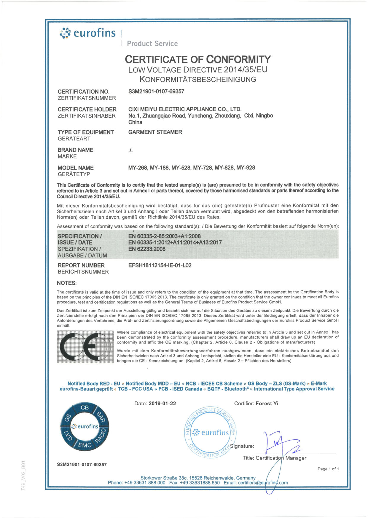 LVD sertifikatı S3M21901-0107-69357_LVD CoC